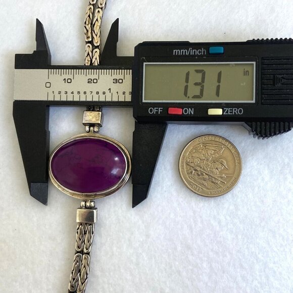 Sterling Silver 925 Purple Stone Dyed Howlite Chunky Byzantine Chain Bracelet - Picture 14 of 16